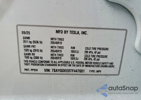 2026 Tesla Model Y from USA, damaged, VIN 7SAYGDEE8TF447601